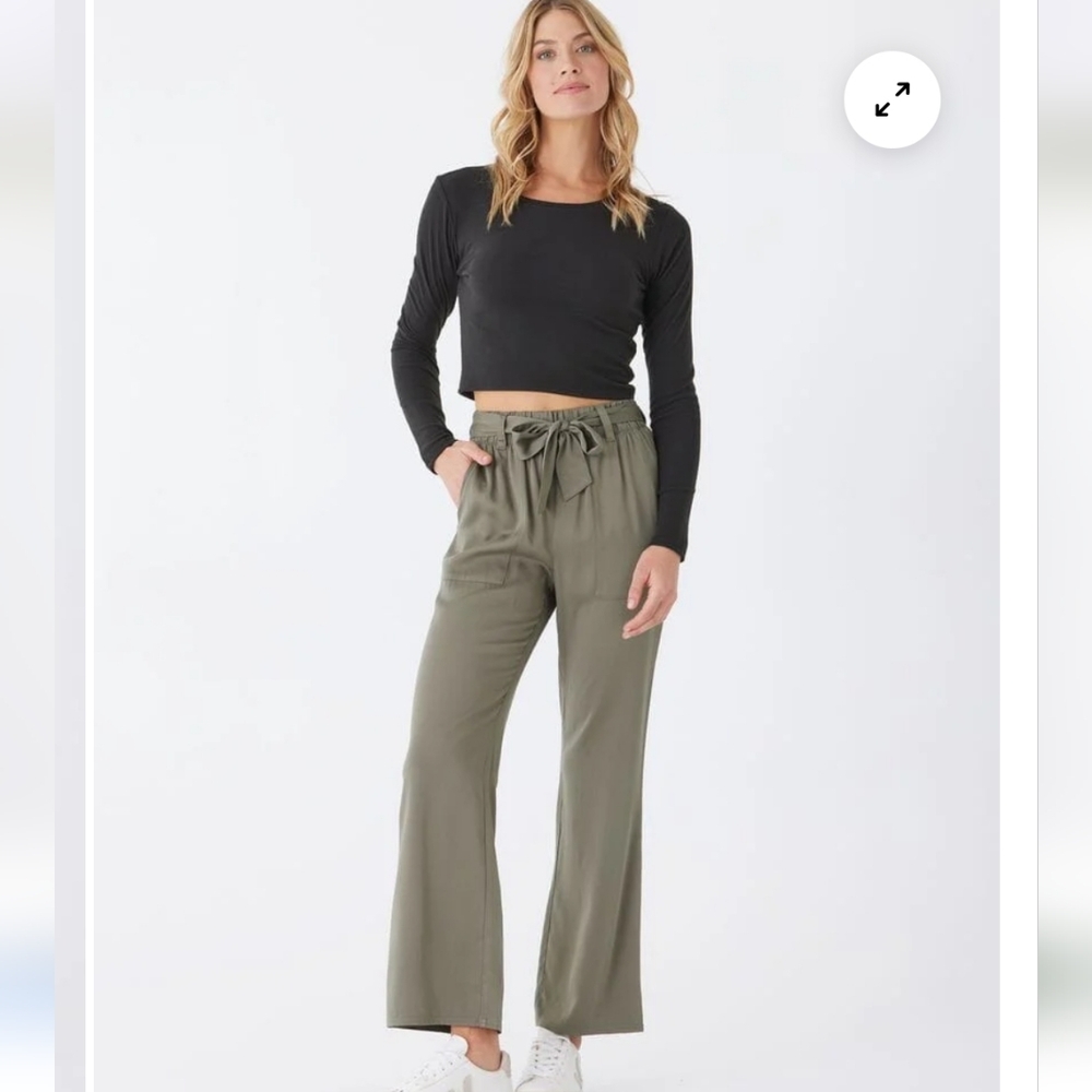 thread 4 thought gabrielle Women's Olive Green Wide-Leg Pants